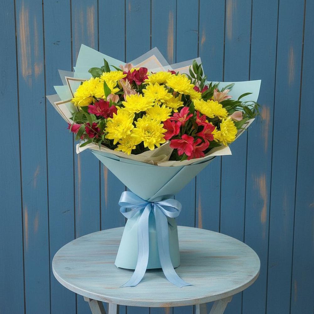 Букет цветов из: Альстромерии и Хризантемы в Кадый