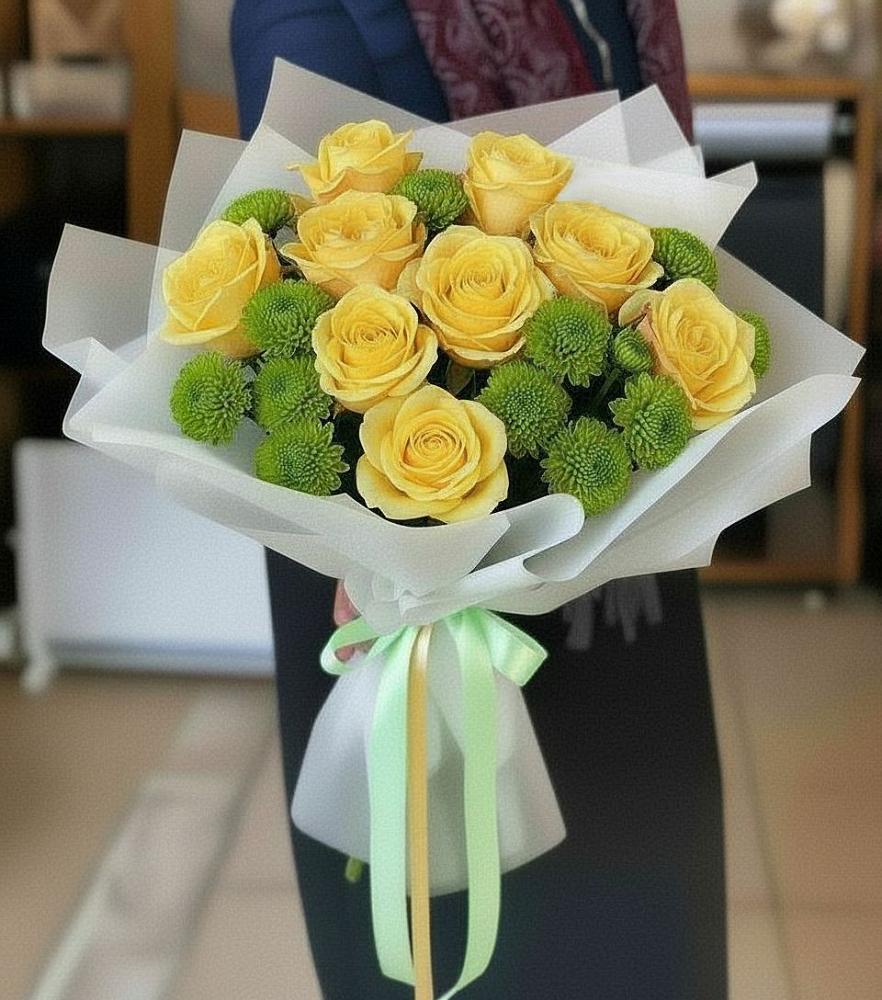 Букет цветов из: Хризантемы и Розы в Кадый