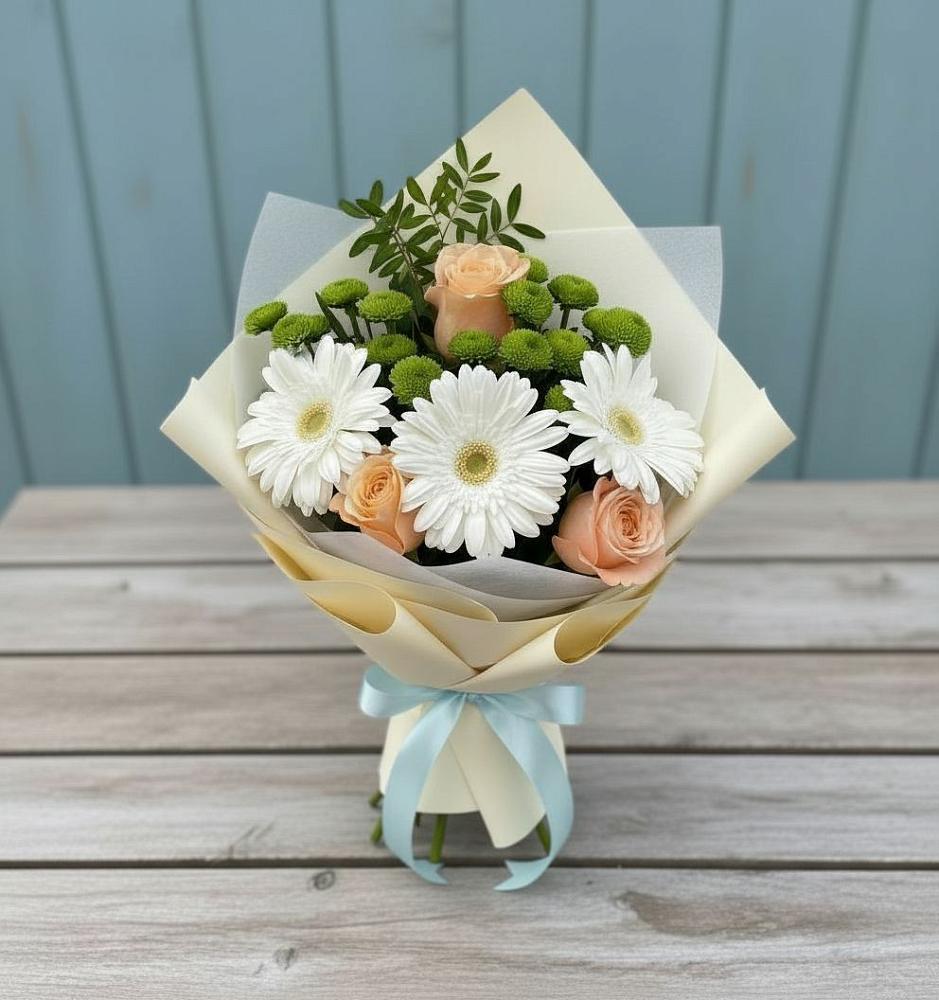 Букет цветов из: Герберы, Розы и Хризантемы в Кадый