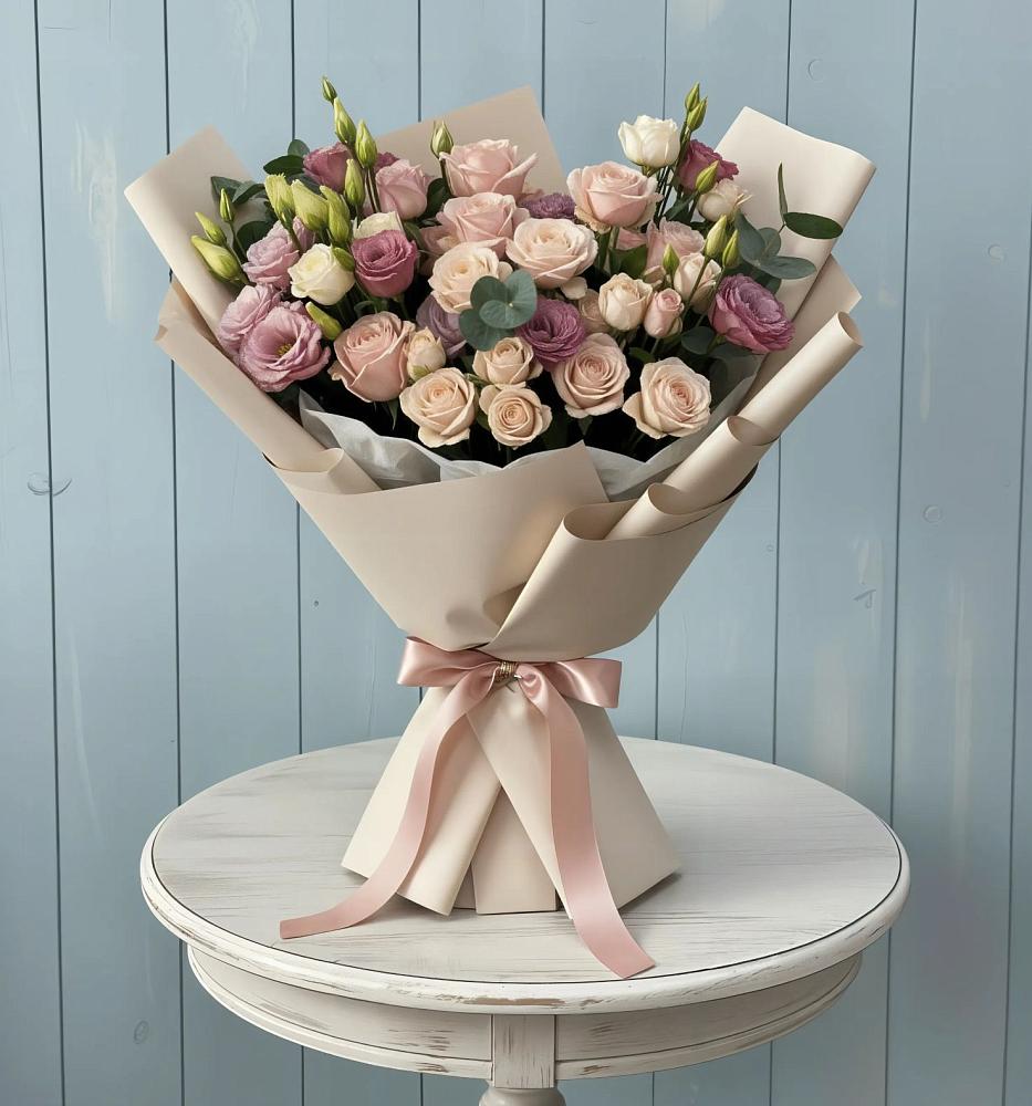 Букет цветов из: Розы и Лизиантусы в Кадый