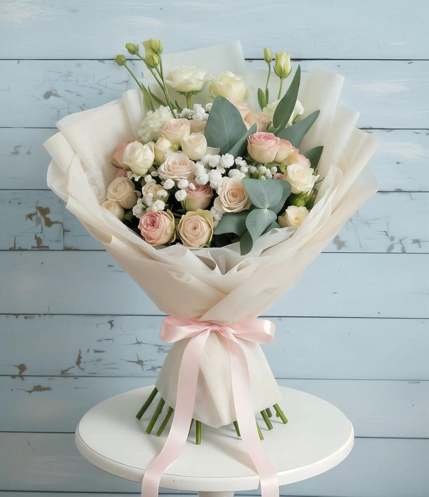 Букет цветов из: Розы и Лизиантусы в Кадый