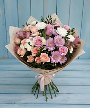 Букет цветов из:  Хризантемы, Розы и Альстромерии #REPLACE_PRED# Кадый