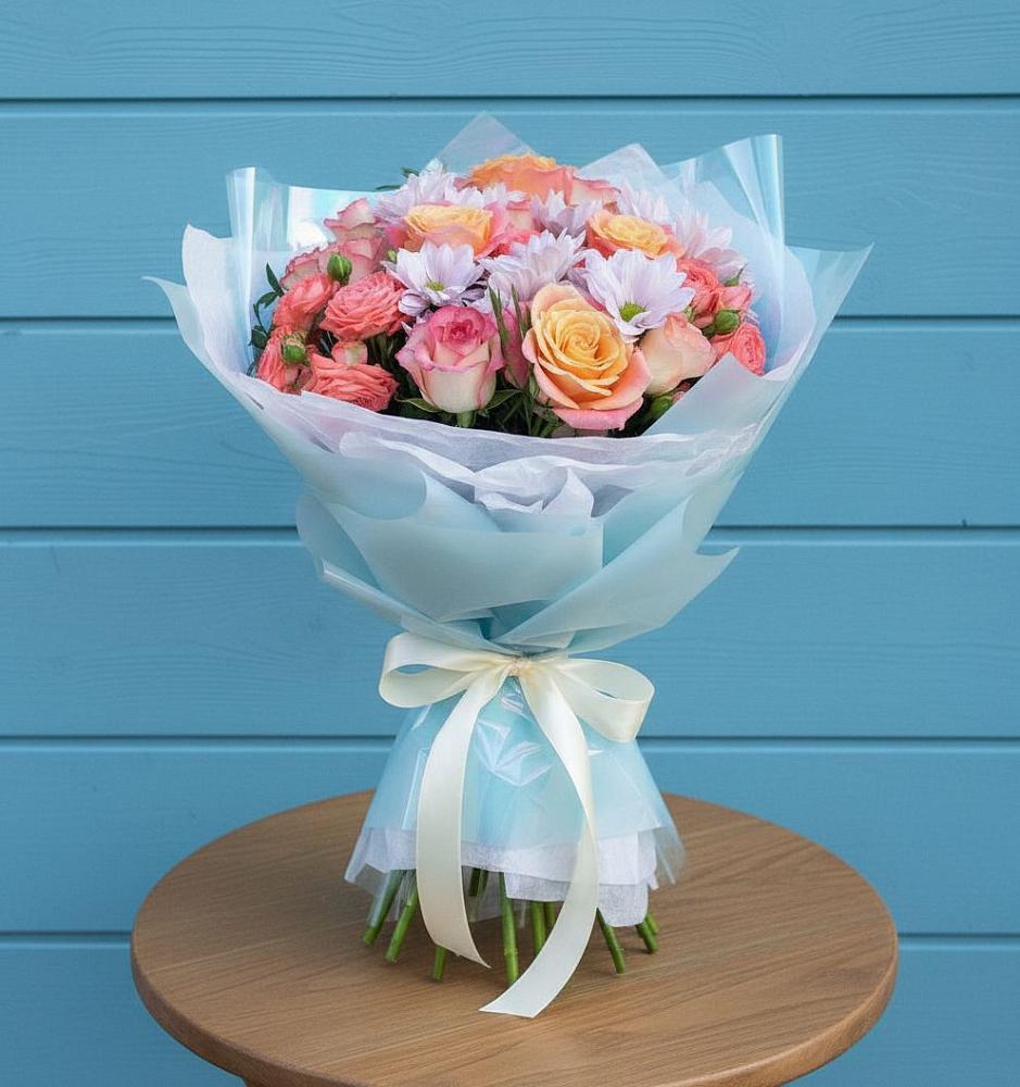 Букет цветов из: Хризантемы и Розы в Кадый