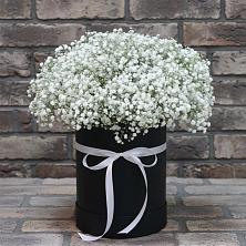 Цветочная композиция из Гипсофила в шляпной коробке в Кадый